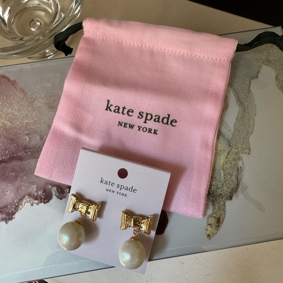 Kate Spade Pearl & Gold Bow Earrings - Picture 8 of 13
